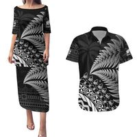 Custom Fiji New Zealand Rugby Couples Matching Puletasi and Hawaiian Shirt Cibi Dance with Black Fern LT9 Black - Polynesian Pride