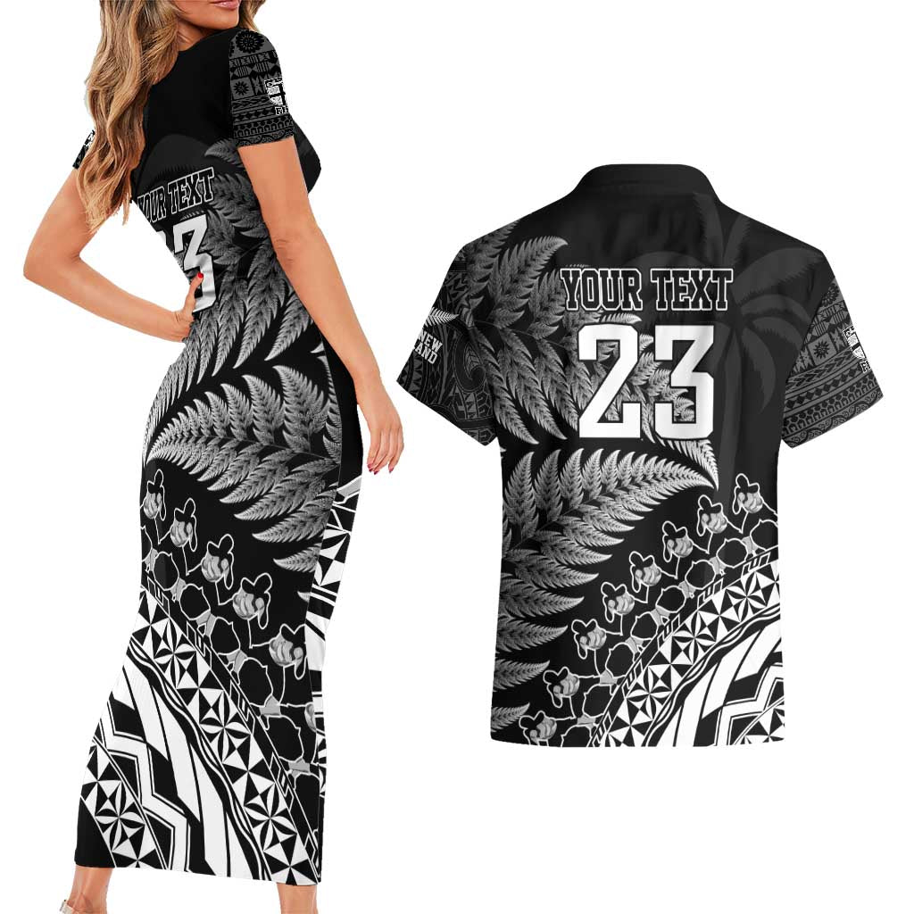 Custom Fiji New Zealand Rugby Couples Matching Short Sleeve Bodycon Dress and Hawaiian Shirt Cibi Dance with Black Fern LT9 - Polynesian Pride