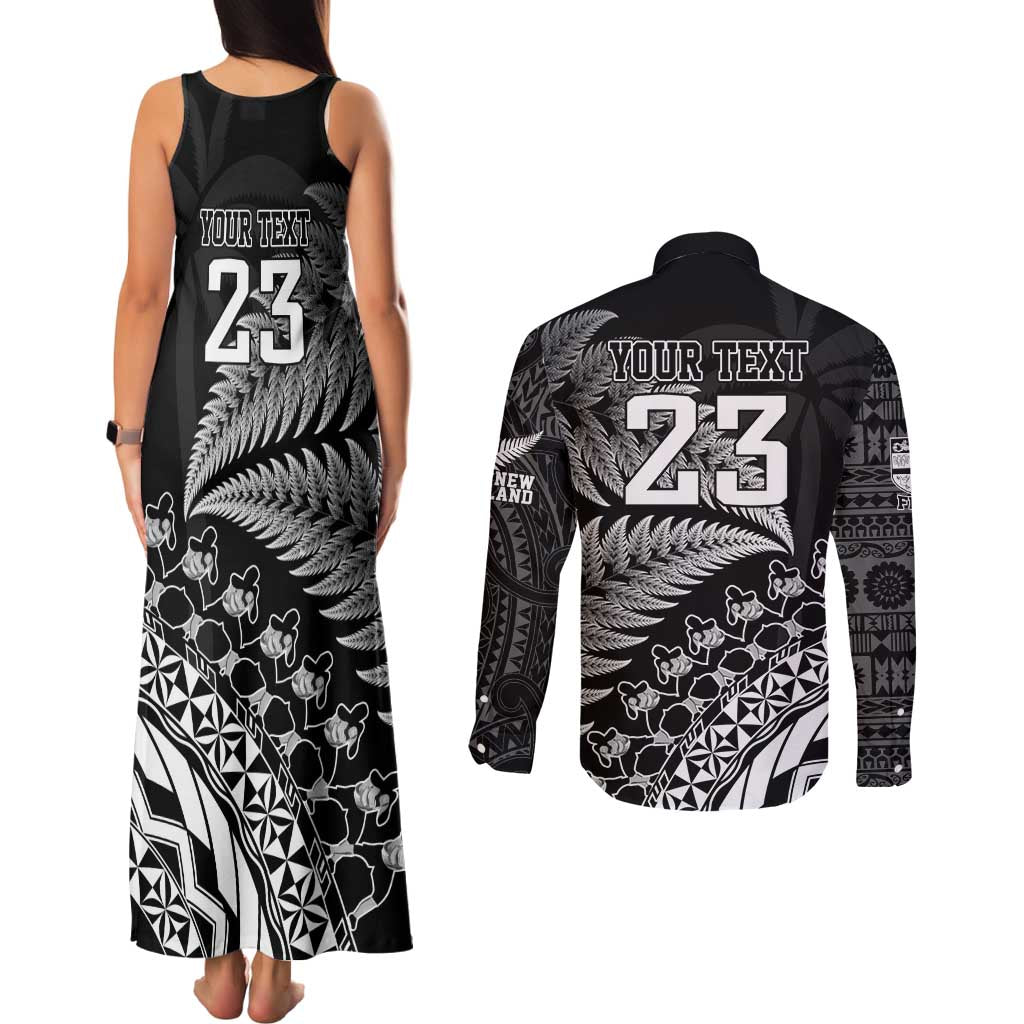 Custom Fiji New Zealand Rugby Couples Matching Tank Maxi Dress and Long Sleeve Button Shirt Cibi Dance with Black Fern LT9 - Polynesian Pride