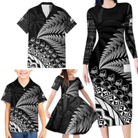 Custom Fiji New Zealand Rugby Family Matching Long Sleeve Bodycon Dress and Hawaiian Shirt Cibi Dance with Black Fern LT9 - Polynesian Pride