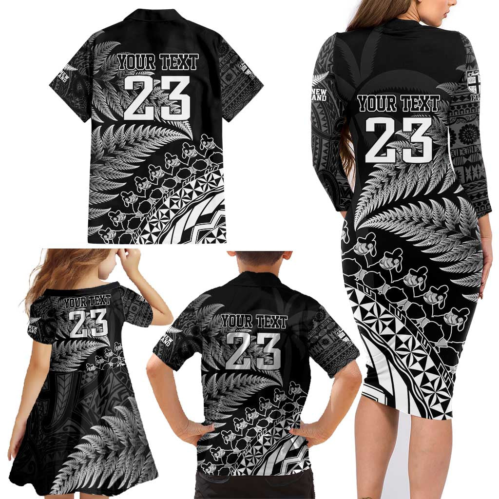 Custom Fiji New Zealand Rugby Family Matching Long Sleeve Bodycon Dress and Hawaiian Shirt Cibi Dance with Black Fern LT9 - Polynesian Pride