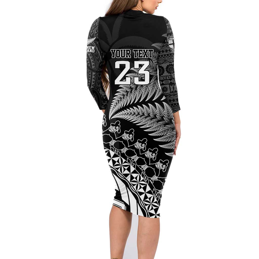 Custom Fiji New Zealand Rugby Family Matching Long Sleeve Bodycon Dress and Hawaiian Shirt Cibi Dance with Black Fern LT9 - Polynesian Pride
