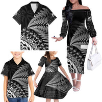 Custom Fiji New Zealand Rugby Family Matching Off The Shoulder Long Sleeve Dress and Hawaiian Shirt Cibi Dance with Black Fern LT9 - Polynesian Pride