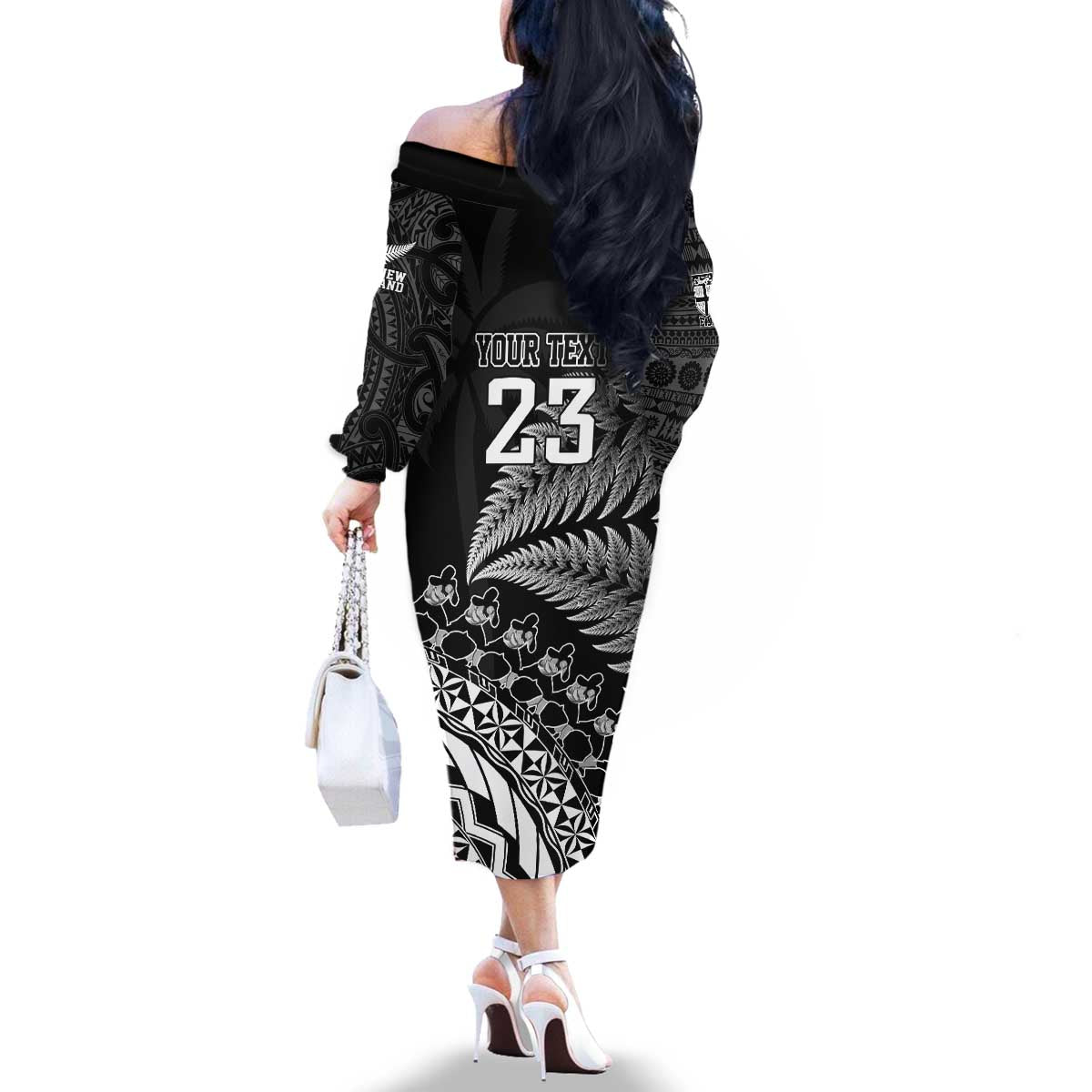 Custom Fiji New Zealand Rugby Family Matching Off The Shoulder Long Sleeve Dress and Hawaiian Shirt Cibi Dance with Black Fern LT9 - Polynesian Pride