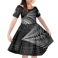 Custom Fiji New Zealand Rugby Family Matching Off Shoulder Maxi Dress and Hawaiian Shirt Cibi Dance with Black Fern LT9 Daughter's Dress Black - Polynesian Pride
