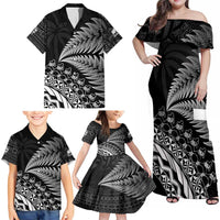 Custom Fiji New Zealand Rugby Family Matching Off Shoulder Maxi Dress and Hawaiian Shirt Cibi Dance with Black Fern LT9 - Polynesian Pride