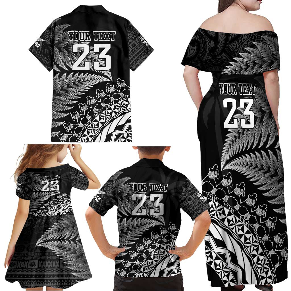 Custom Fiji New Zealand Rugby Family Matching Off Shoulder Maxi Dress and Hawaiian Shirt Cibi Dance with Black Fern LT9 - Polynesian Pride