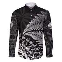 Custom Fiji New Zealand Rugby Family Matching Off Shoulder Short Dress and Hawaiian Shirt Cibi Dance with Black Fern LT9 Dad's Shirt - Long Sleeve Black - Polynesian Pride