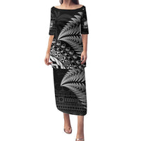 Custom Fiji New Zealand Rugby Family Matching Puletasi and Hawaiian Shirt Cibi Dance with Black Fern LT9 Mom's Dress Black - Polynesian Pride