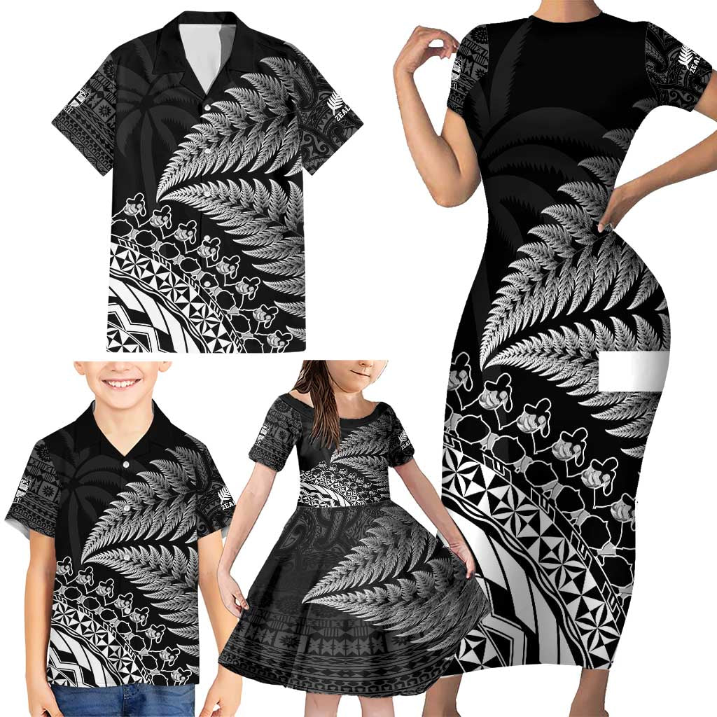 Custom Fiji New Zealand Rugby Family Matching Short Sleeve Bodycon Dress and Hawaiian Shirt Cibi Dance with Black Fern LT9 - Polynesian Pride