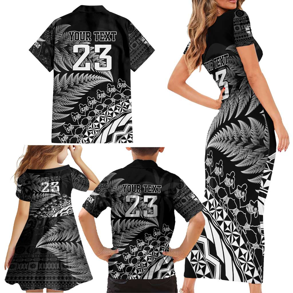 Custom Fiji New Zealand Rugby Family Matching Short Sleeve Bodycon Dress and Hawaiian Shirt Cibi Dance with Black Fern LT9 - Polynesian Pride