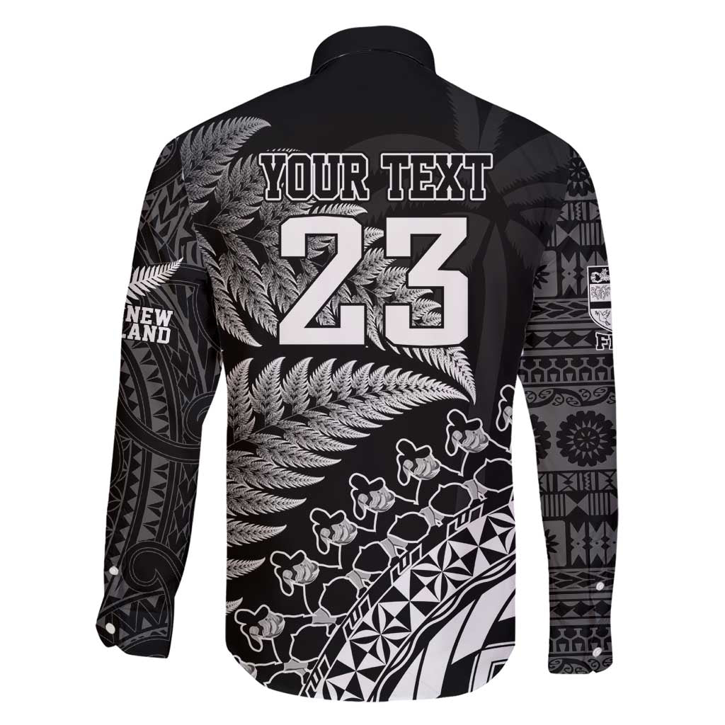 Custom Fiji New Zealand Rugby Family Matching Short Sleeve Bodycon Dress and Hawaiian Shirt Cibi Dance with Black Fern LT9 - Polynesian Pride