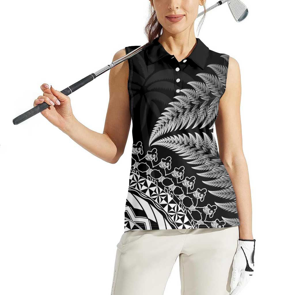 Custom Fiji New Zealand Rugby Women Sleeveless Polo Shirt Cibi Dance with Black Fern LT9 - Polynesian Pride