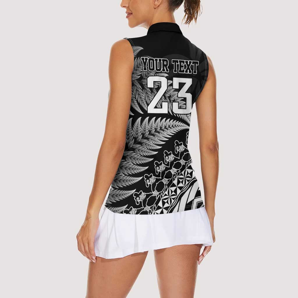 Custom Fiji New Zealand Rugby Women Sleeveless Polo Shirt Cibi Dance with Black Fern LT9 - Polynesian Pride