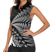 Custom Fiji New Zealand Rugby Women Sleeveless Polo Shirt Cibi Dance with Black Fern LT9 - Polynesian Pride