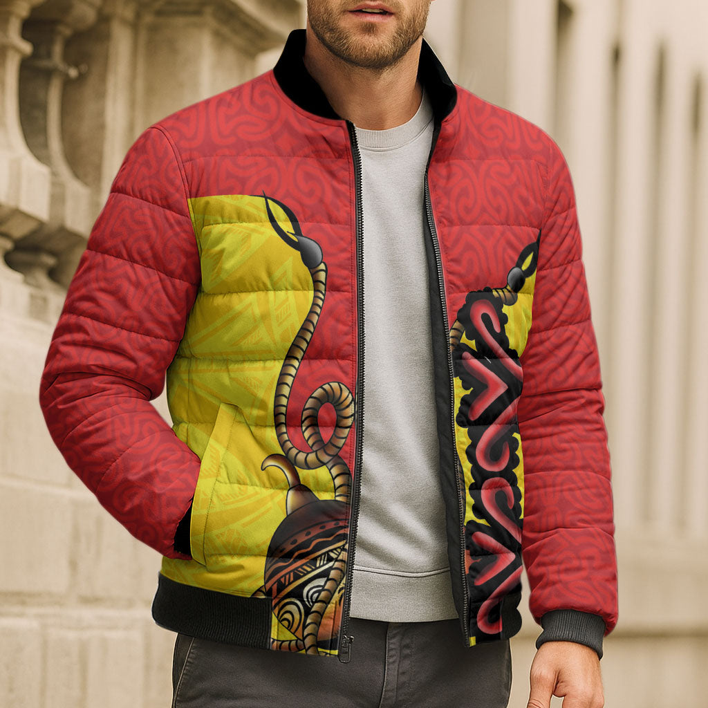 Personalised Papua New Guinea Oro Necklace Bomber Puffer Jacket Gold Melanesia Traditional Pattern LT9 - Polynesian Pride