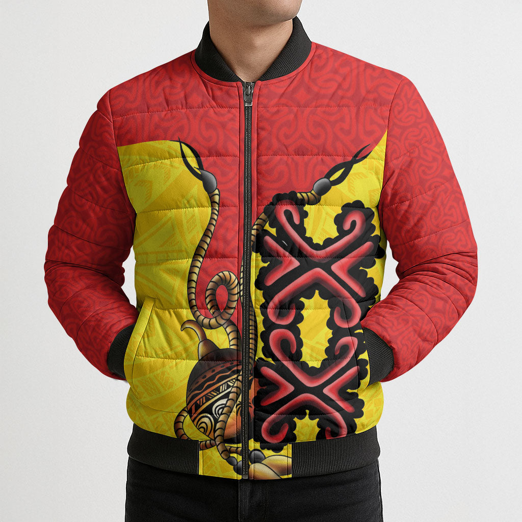 Personalised Papua New Guinea Oro Necklace Bomber Puffer Jacket Gold Melanesia Traditional Pattern LT9 - Polynesian Pride