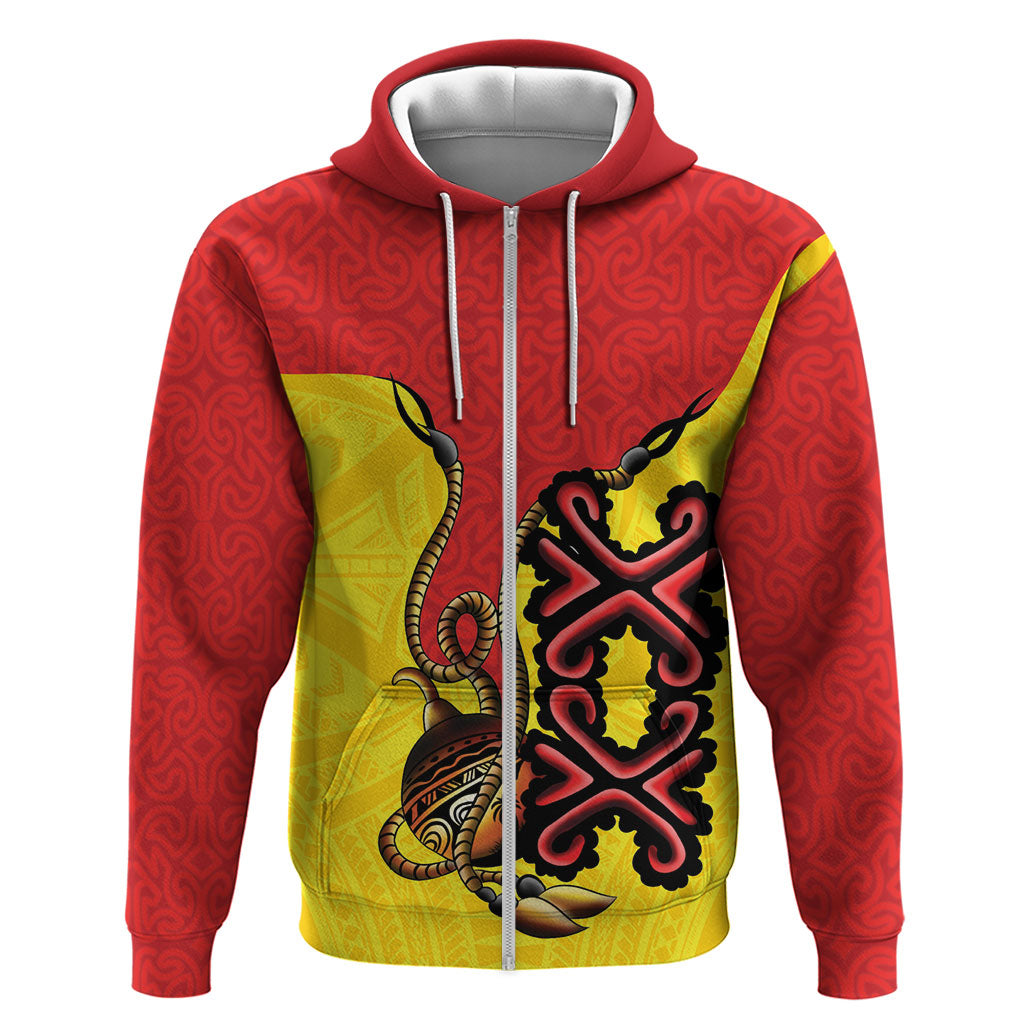 Personalised Papua New Guinea Oro Necklace Hoodie Gold Melanesia Traditional Pattern LT9 Zip Hoodie Gold - Polynesian Pride