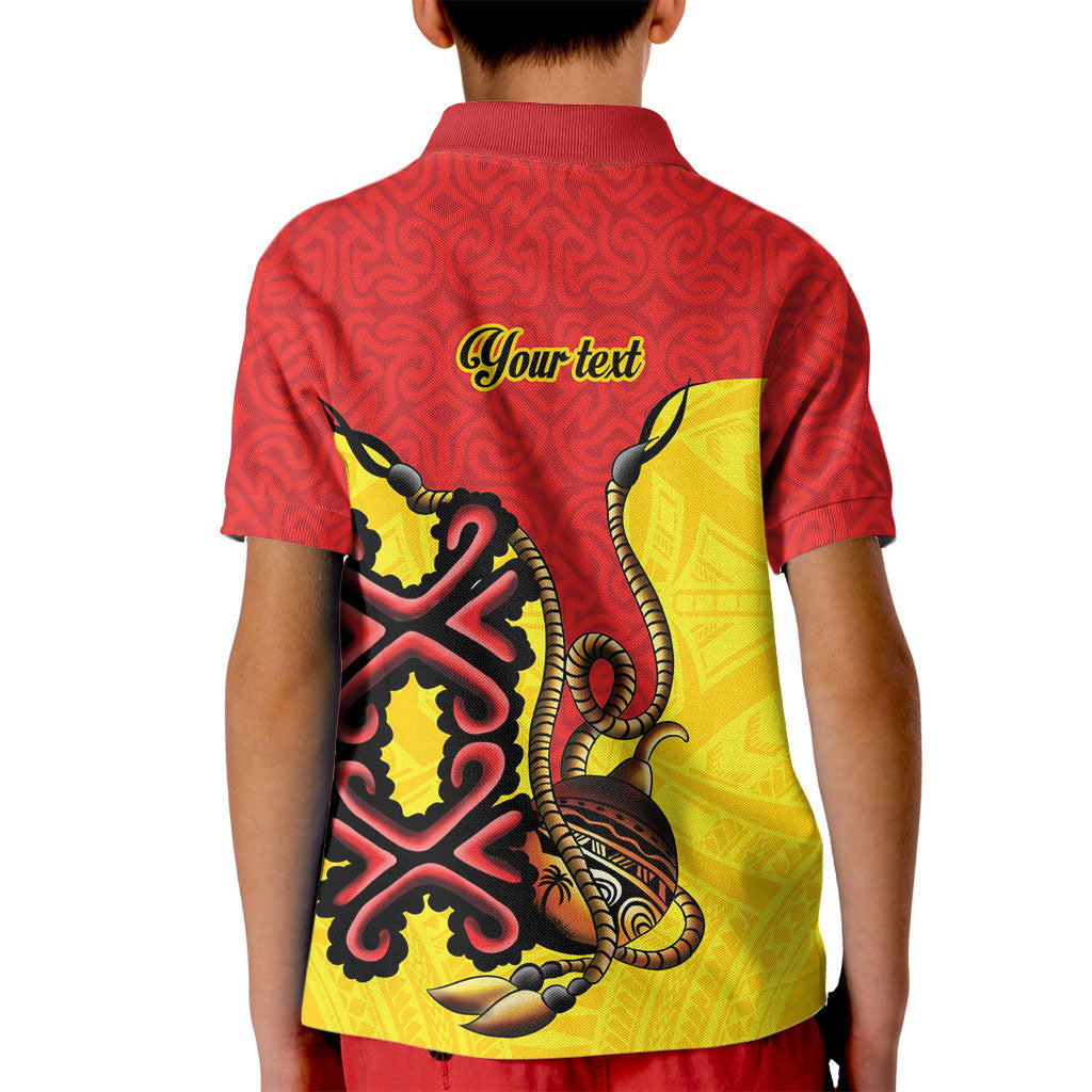 Personalised Papua New Guinea Oro Necklace Kid Polo Shirt Gold Melanesia Traditional Pattern LT9 - Polynesian Pride