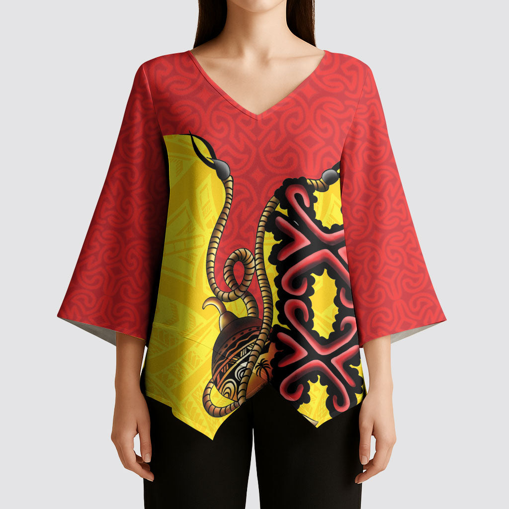 Personalised Papua New Guinea Oro Necklace Kimono Sleeve Blouse Gold Melanesia Traditional Pattern LT9 - Polynesian Pride