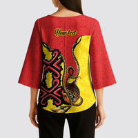Personalised Papua New Guinea Oro Necklace Kimono Sleeve Blouse Gold Melanesia Traditional Pattern LT9 - Polynesian Pride