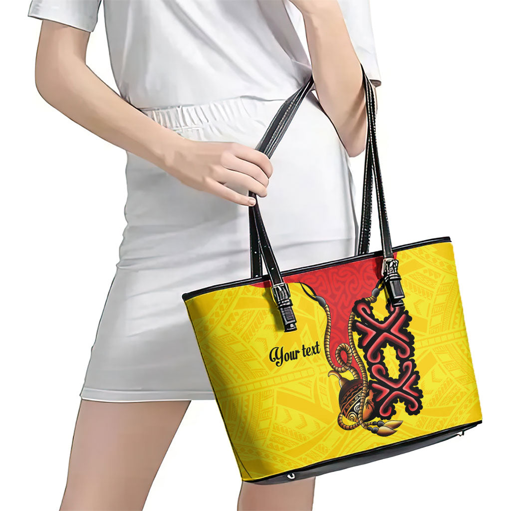 Personalised Papua New Guinea Oro Necklace Leather Tote Bag Gold Melanesia Traditional Pattern LT9 - Polynesian Pride