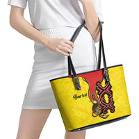 Personalised Papua New Guinea Oro Necklace Leather Tote Bag Gold Melanesia Traditional Pattern LT9 - Polynesian Pride