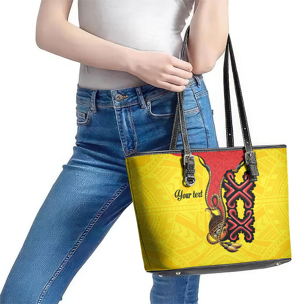 Personalised Papua New Guinea Oro Necklace Leather Tote Bag Gold Melanesia Traditional Pattern LT9 - Polynesian Pride