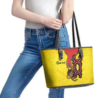 Personalised Papua New Guinea Oro Necklace Leather Tote Bag Gold Melanesia Traditional Pattern LT9 - Polynesian Pride