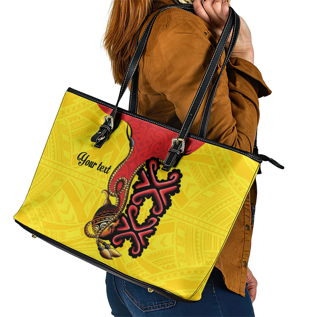 Personalised Papua New Guinea Oro Necklace Leather Tote Bag Gold Melanesia Traditional Pattern LT9 - Polynesian Pride