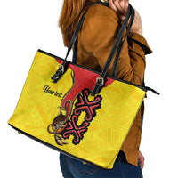 Personalised Papua New Guinea Oro Necklace Leather Tote Bag Gold Melanesia Traditional Pattern LT9 - Polynesian Pride