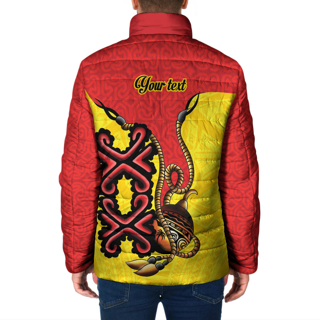 Personalised Papua New Guinea Oro Necklace Padded Jacket Gold Melanesia Traditional Pattern LT9 - Polynesian Pride