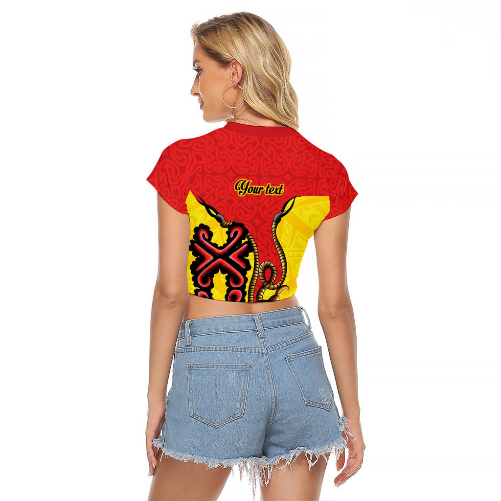 Personalised Papua New Guinea Oro Necklace Raglan Cropped T Shirt Gold Melanesia Traditional Pattern LT9 - Polynesian Pride