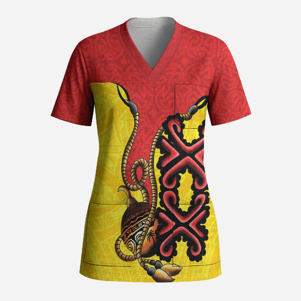 Personalised Papua New Guinea Oro Necklace Scrub Top Gold Melanesia Traditional Pattern LT9 Adult Gold - Polynesian Pride