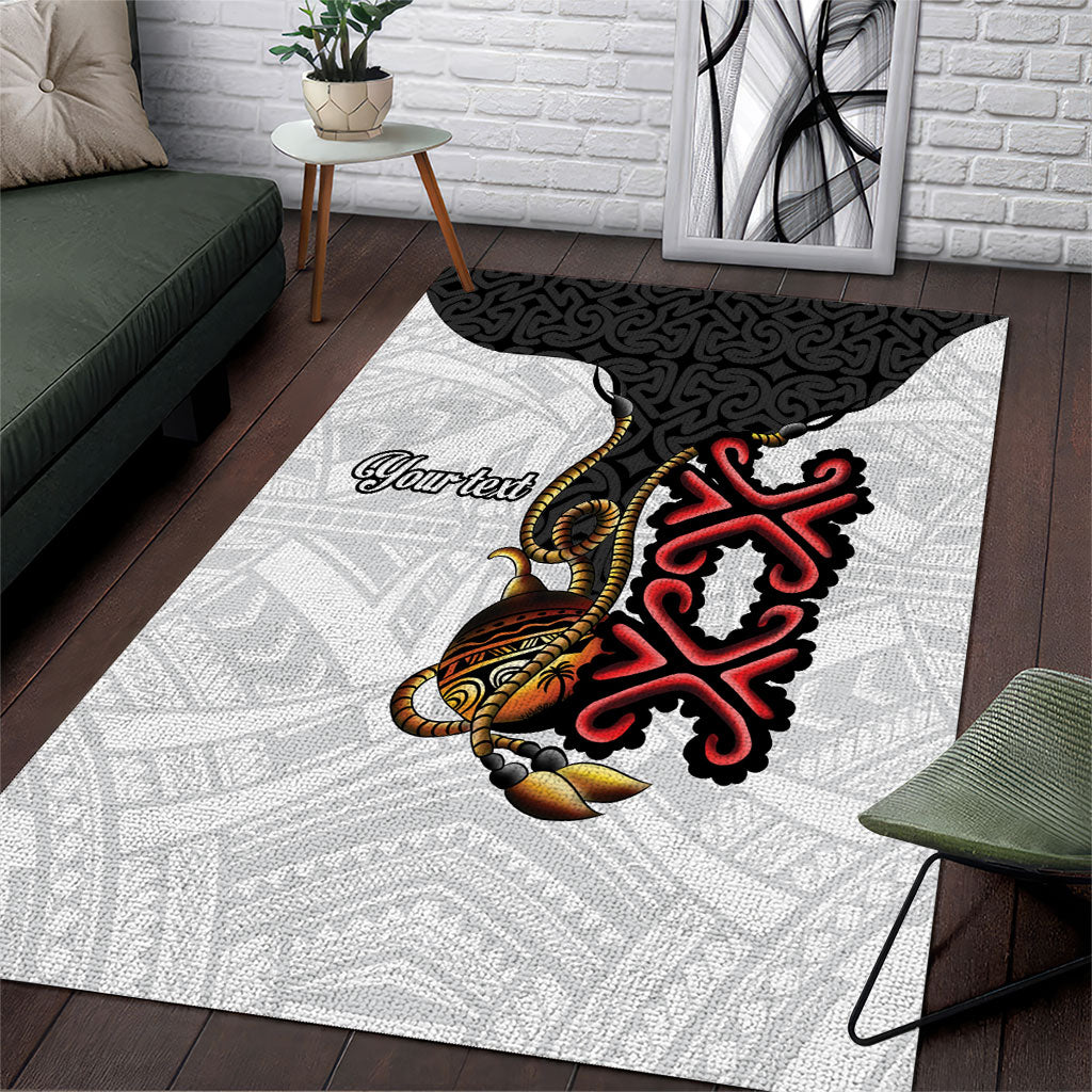 Personalised Papua New Guinea Oro Necklace Area Rug Black Melanesia Traditional Pattern LT9 Black - Polynesian Pride