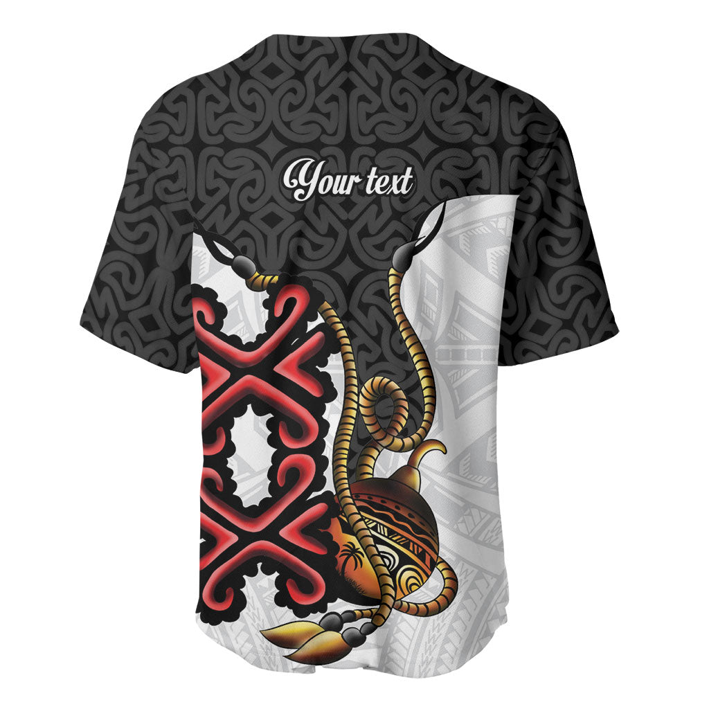 Personalised Papua New Guinea Oro Necklace Baseball Jersey Black Melanesia Traditional Pattern LT9 - Polynesian Pride