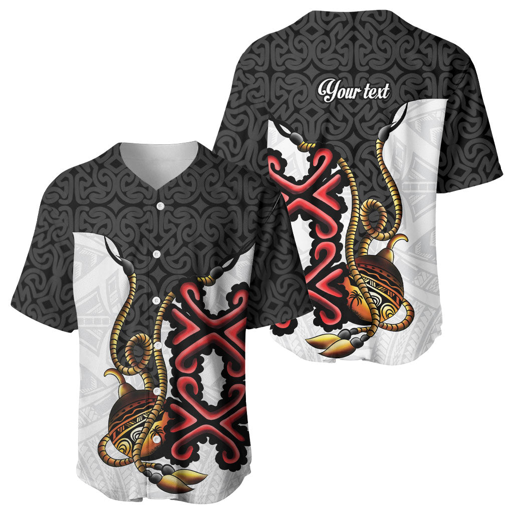 Personalised Papua New Guinea Oro Necklace Baseball Jersey Black Melanesia Traditional Pattern LT9 - Polynesian Pride