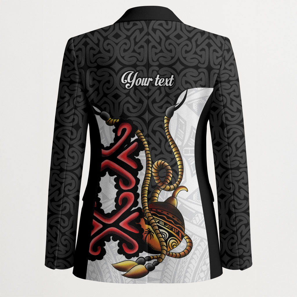 Personalised Papua New Guinea Oro Necklace Blazer Black Melanesia Traditional Pattern LT9 - Polynesian Pride