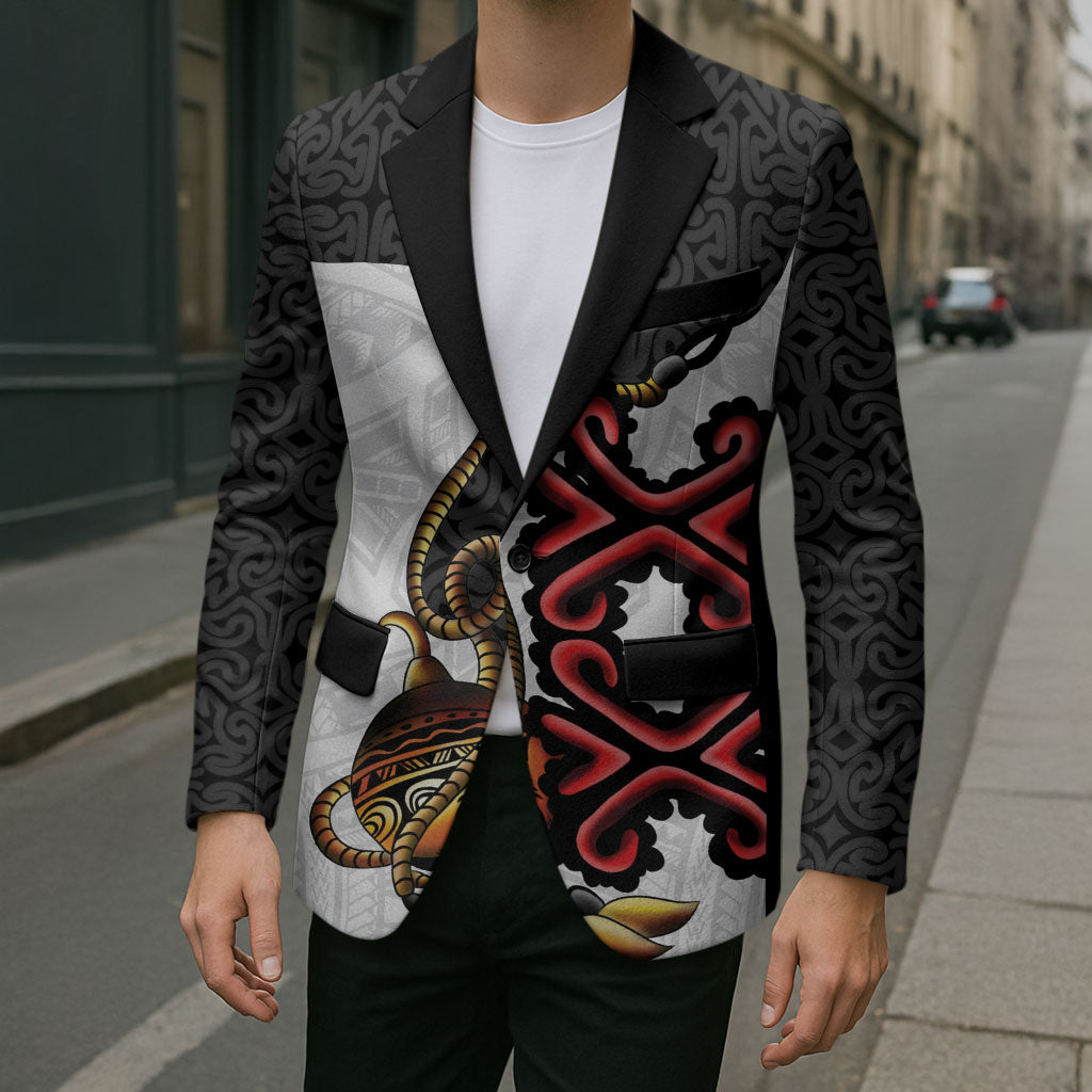 Personalised Papua New Guinea Oro Necklace Blazer Black Melanesia Traditional Pattern LT9 - Polynesian Pride