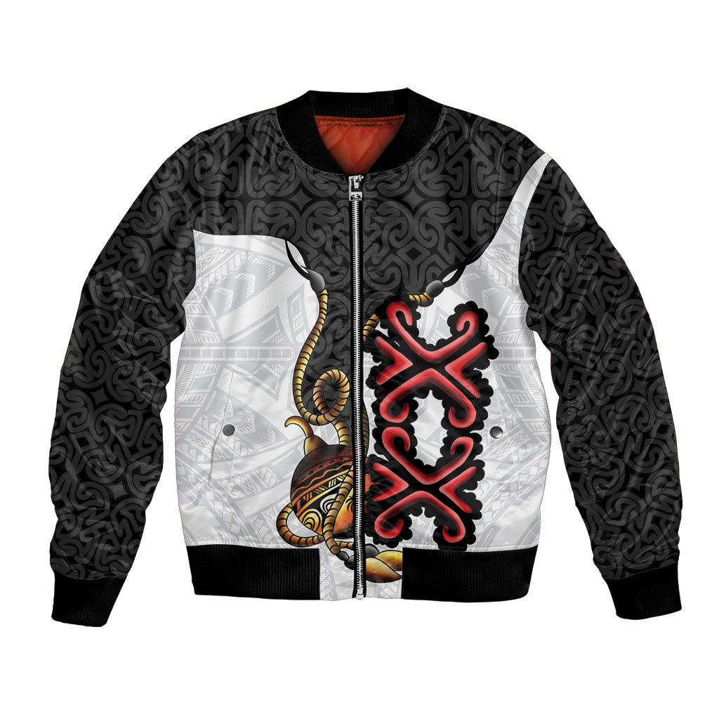 Personalised Papua New Guinea Oro Necklace Bomber Jacket Black Melanesia Traditional Pattern LT9 Unisex Black - Polynesian Pride