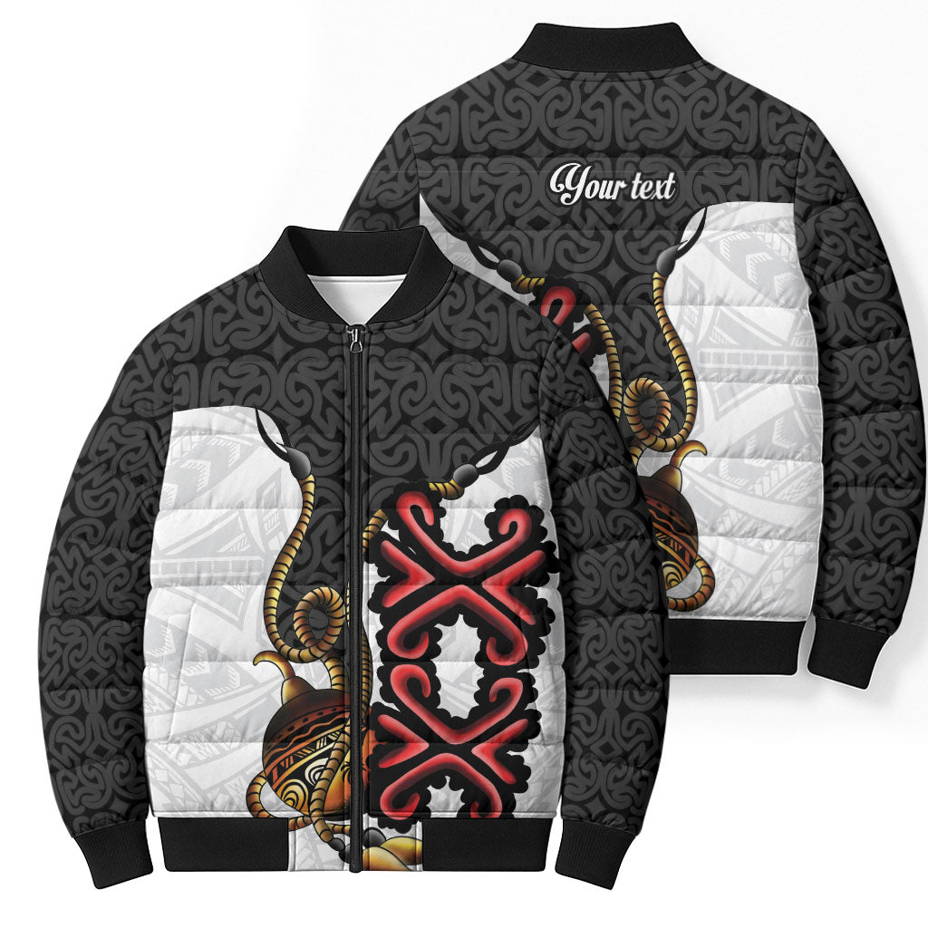 Personalised Papua New Guinea Oro Necklace Bomber Puffer Jacket Black Melanesia Traditional Pattern LT9 - Polynesian Pride