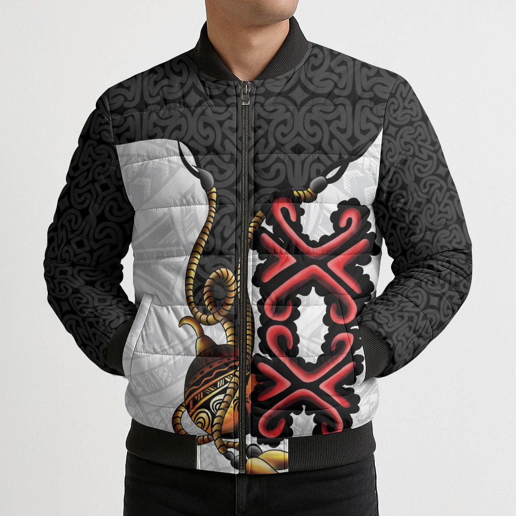 Personalised Papua New Guinea Oro Necklace Bomber Puffer Jacket Black Melanesia Traditional Pattern LT9 - Polynesian Pride
