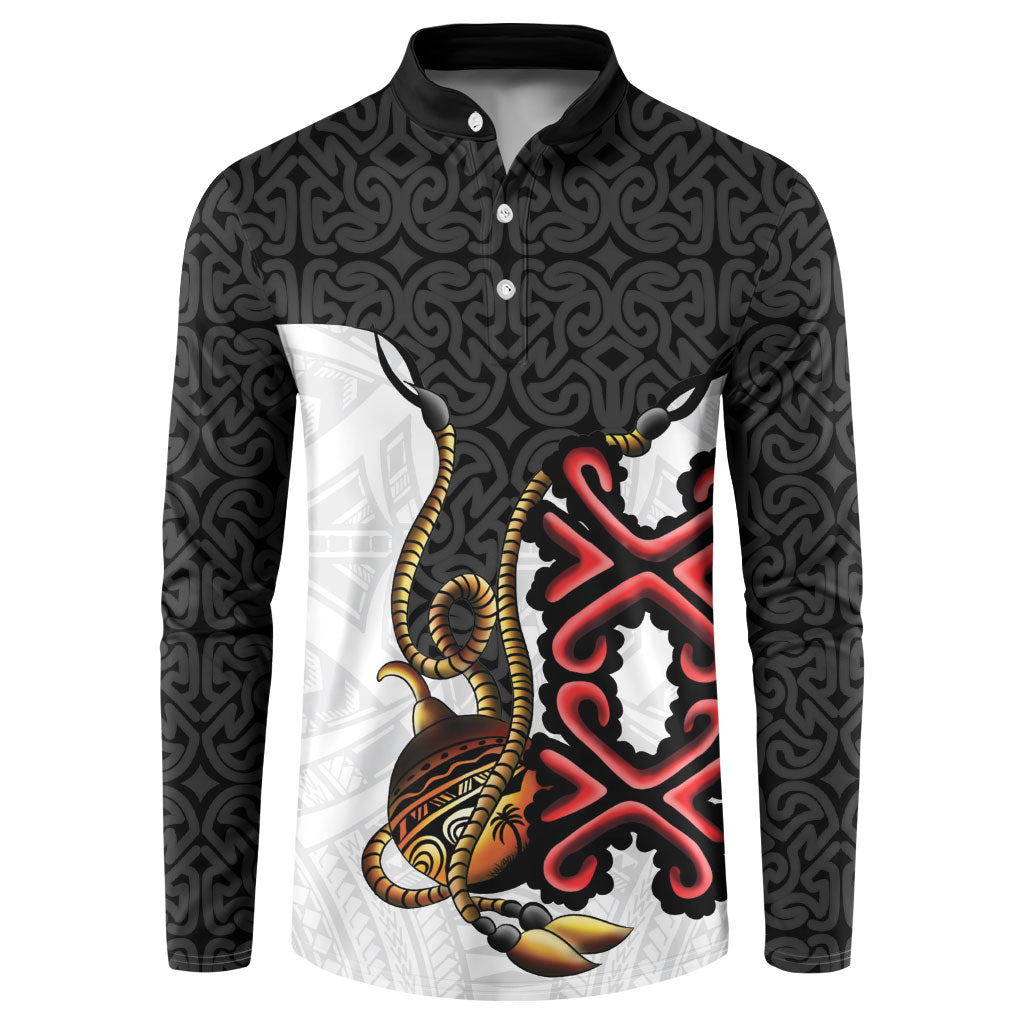 Personalised Papua New Guinea Oro Necklace Button Sweatshirt Black Melanesia Traditional Pattern LT9 Black - Polynesian Pride
