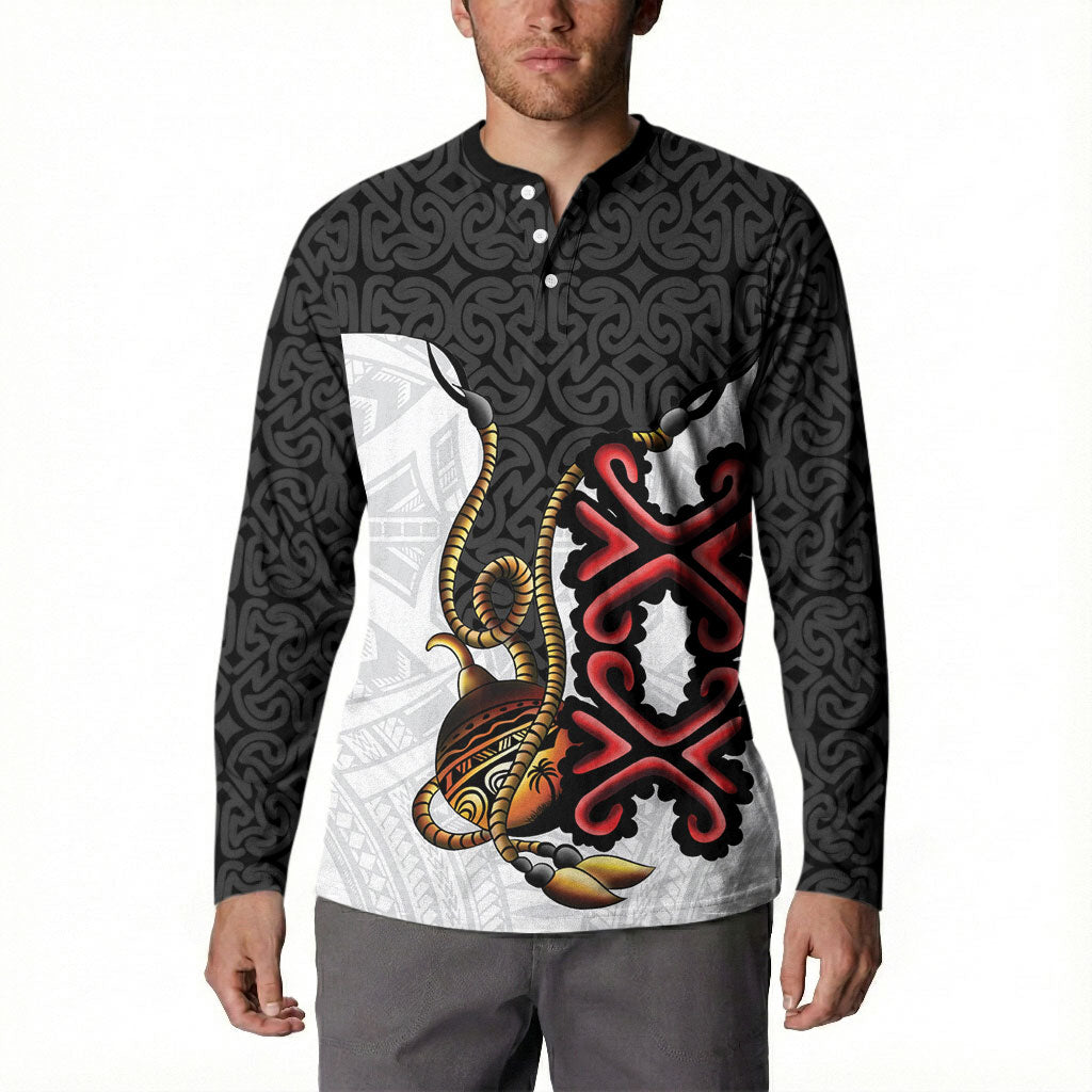 Personalised Papua New Guinea Oro Necklace Button Sweatshirt Black Melanesia Traditional Pattern LT9 - Polynesian Pride