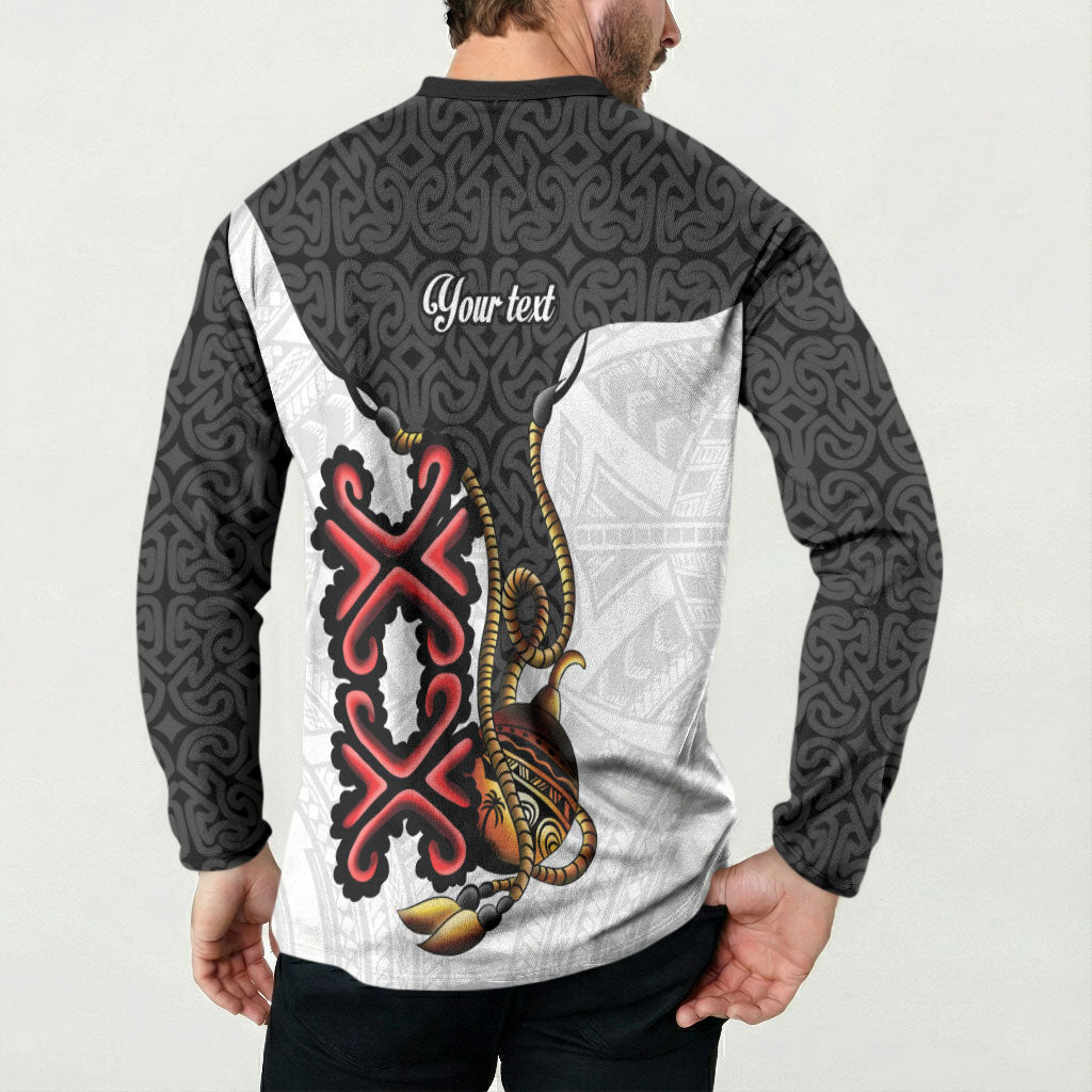 Personalised Papua New Guinea Oro Necklace Button Sweatshirt Black Melanesia Traditional Pattern LT9 - Polynesian Pride
