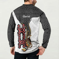 Personalised Papua New Guinea Oro Necklace Button Sweatshirt Black Melanesia Traditional Pattern LT9 - Polynesian Pride