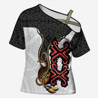Personalised Papua New Guinea Oro Necklace Cross Shoulder Shirt Black Melanesia Traditional Pattern LT9 Female Black - Polynesian Pride