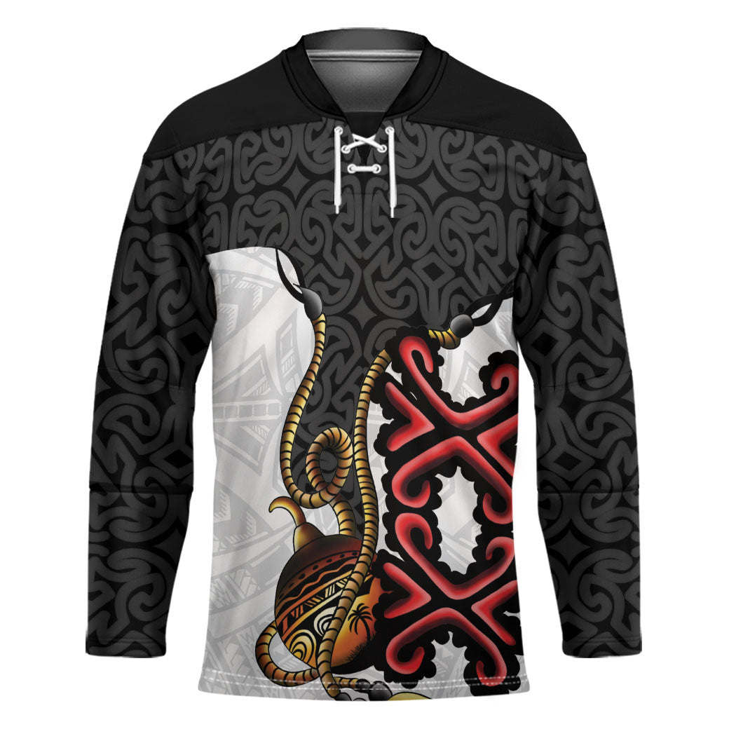 Personalised Papua New Guinea Oro Necklace Hockey Jersey Black Melanesia Traditional Pattern LT9 Unisex Black - Polynesian Pride