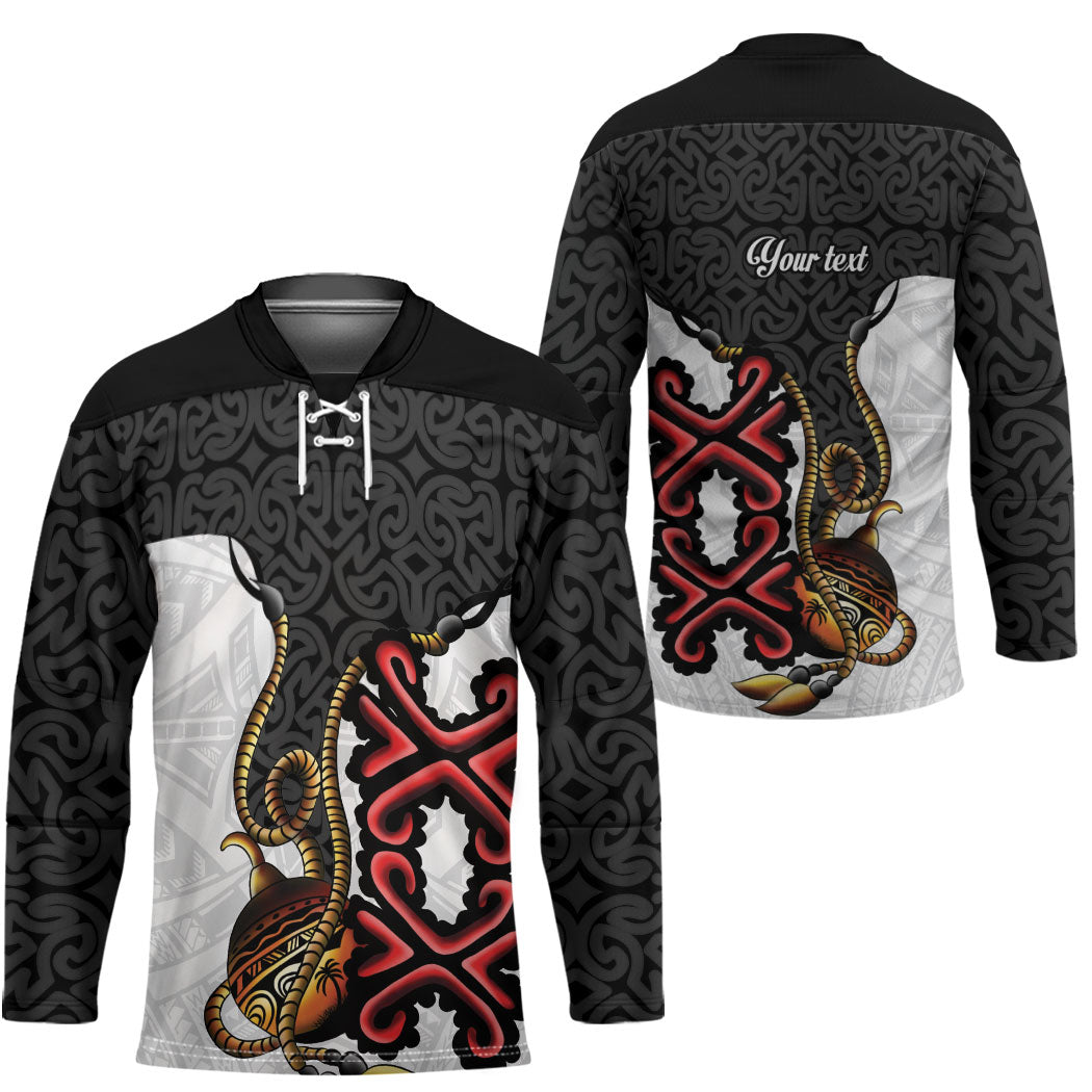 Personalised Papua New Guinea Oro Necklace Hockey Jersey Black Melanesia Traditional Pattern LT9 - Polynesian Pride