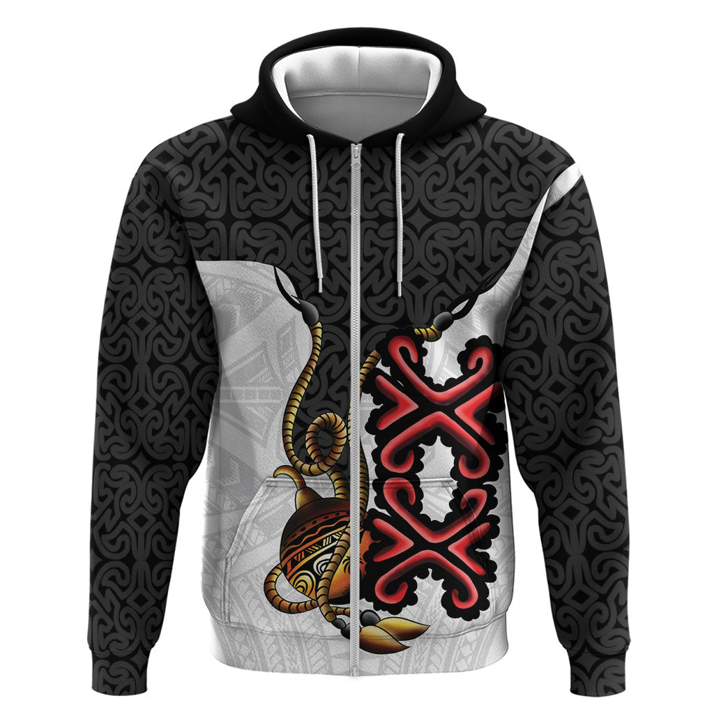 Personalised Papua New Guinea Oro Necklace Hoodie Black Melanesia Traditional Pattern LT9 Zip Hoodie Black - Polynesian Pride